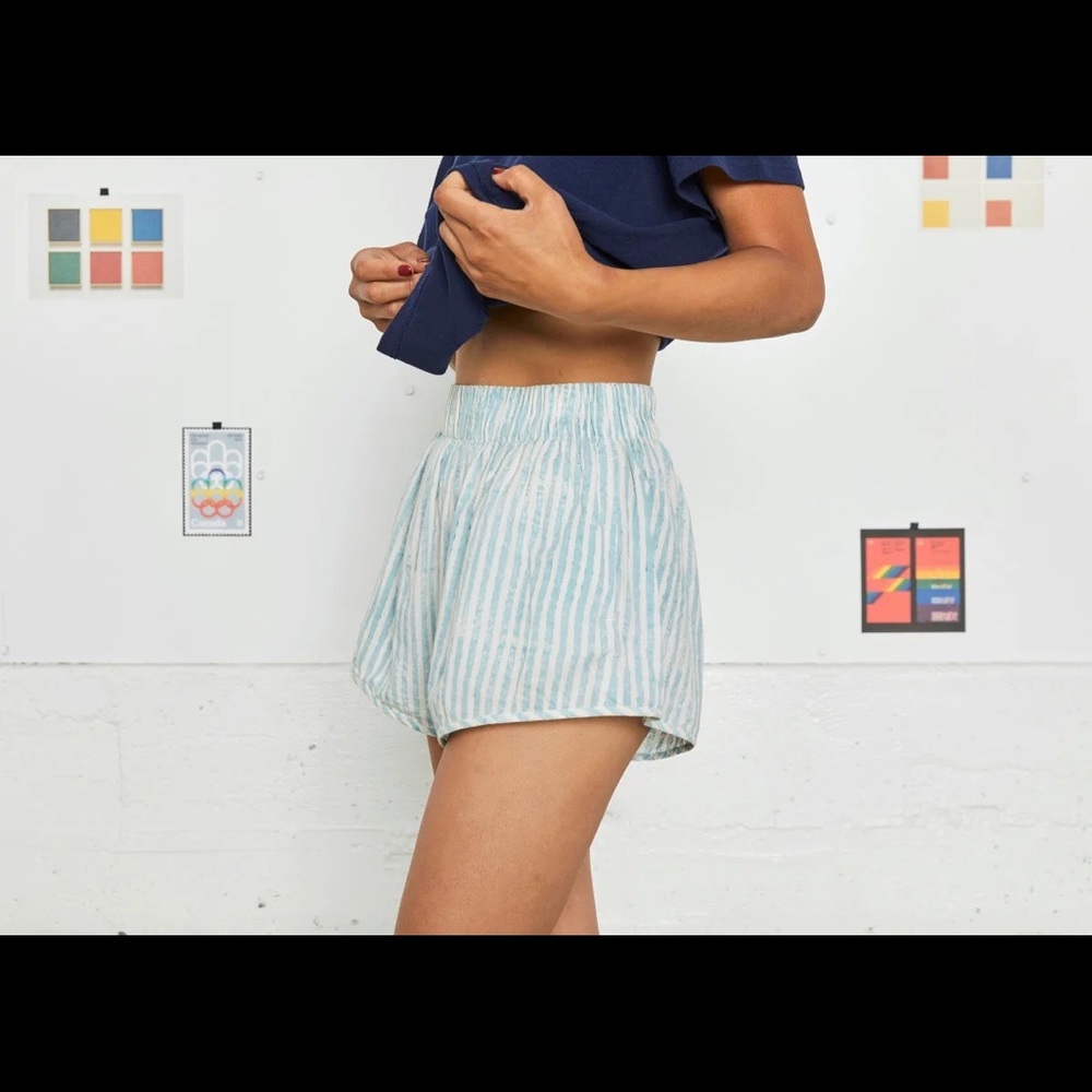 Entireworld Block Print Shorts in Blue Stripe